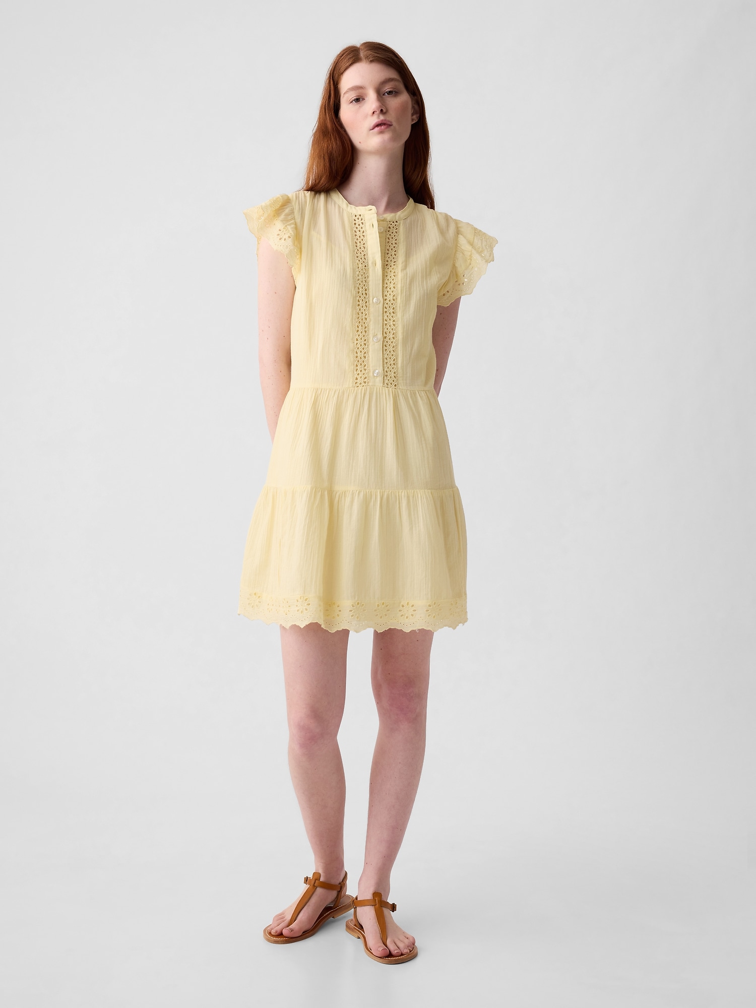 Crinkle Gauze Crochet Mini Dress