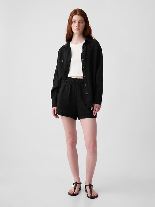1 of 8 showing, with the color black of product Crinkle Gauze Pull-On Shorts