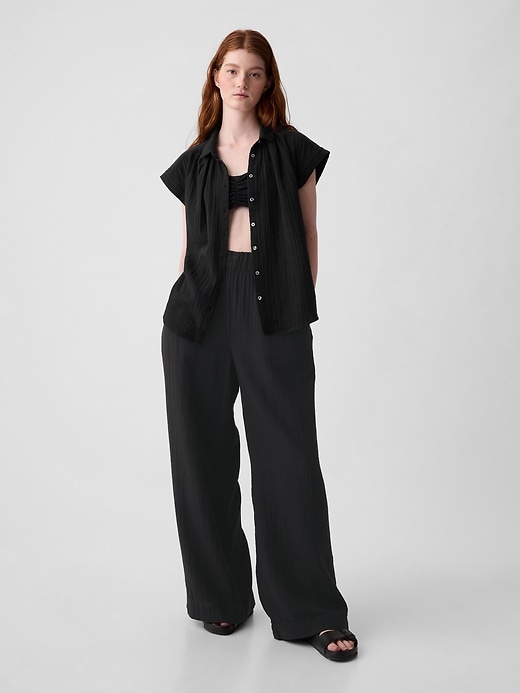 Image number 9 showing, Mid Rise Crinkle Gauze Wide-Leg Pants