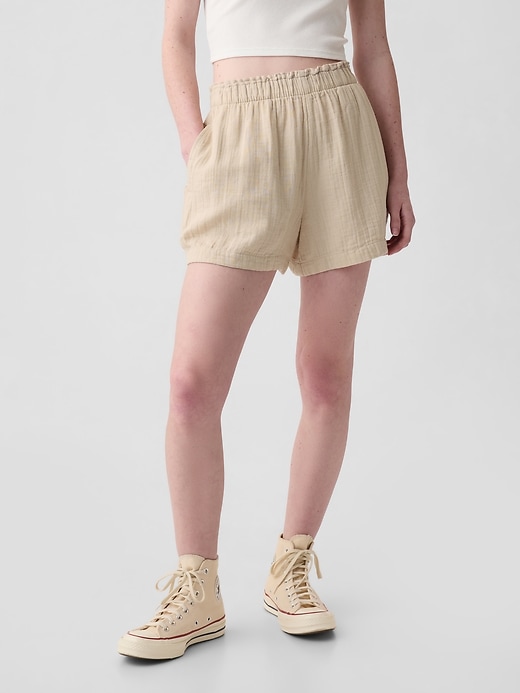 2 of 8 showing, with the color bedrock beige of product Crinkle Gauze Pull-On Shorts