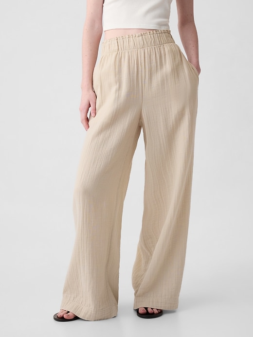 Image number 2 showing, Mid Rise Crinkle Gauze Wide-Leg Pants