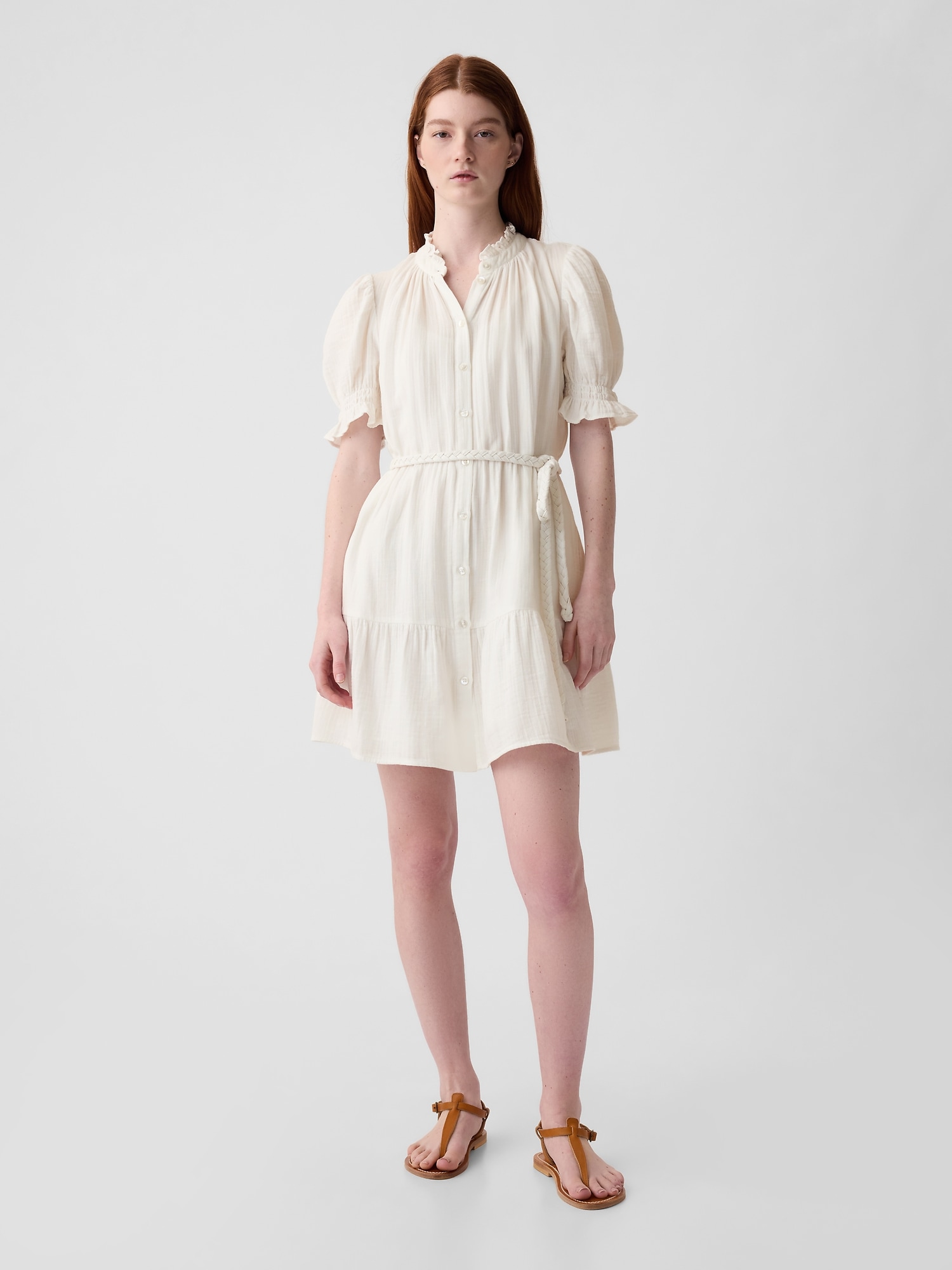 Gap Crinkle Gauze Mini Dress In Off White