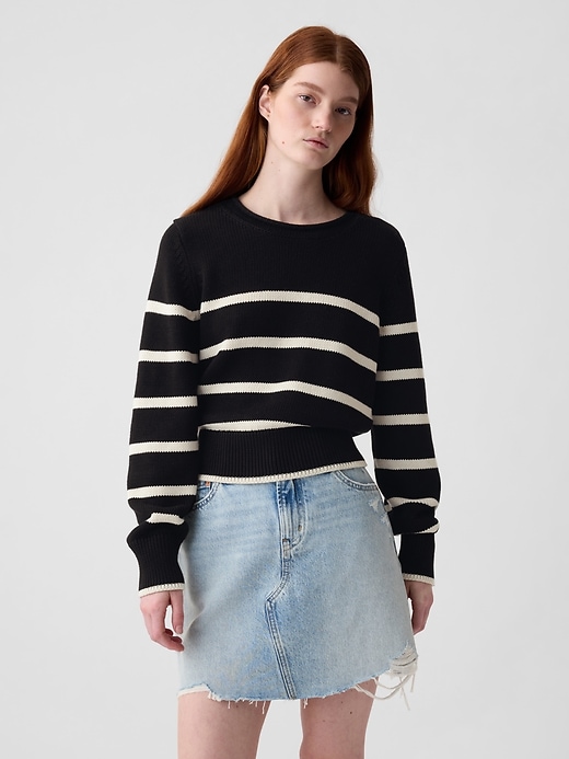 1 of 8 showing, with the color black white stripe of product Shrunken Roll Neck Sweater