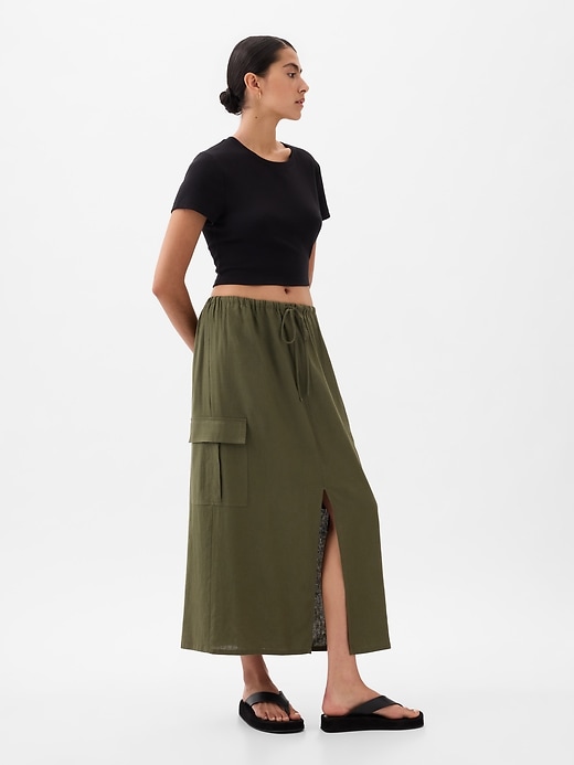 Image number 3 showing, Linen-Blend Cargo Midi Skirt