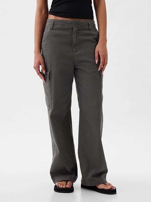 2 of 8 showing, with the color soft black of product Mid Rise Loose Khaki Cargo Pants