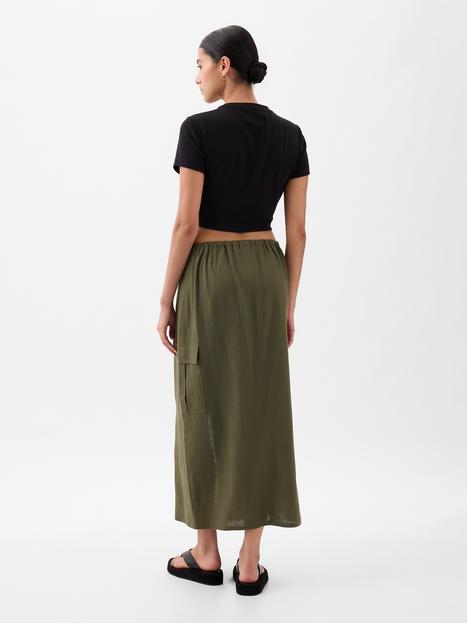 LinenBlend Cargo Midi Skirt Gap