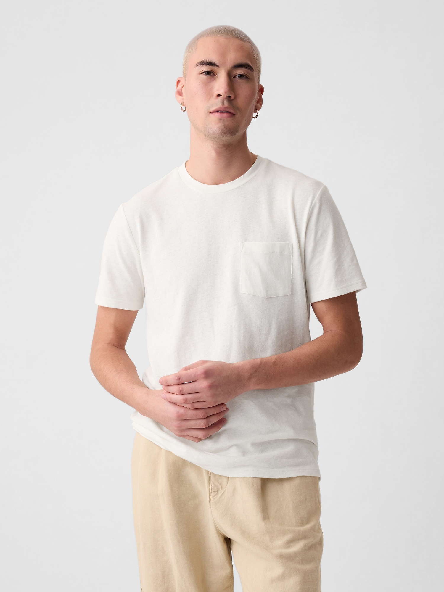 Shop Gap Linen-cotton Pocket T-shirt In Off White