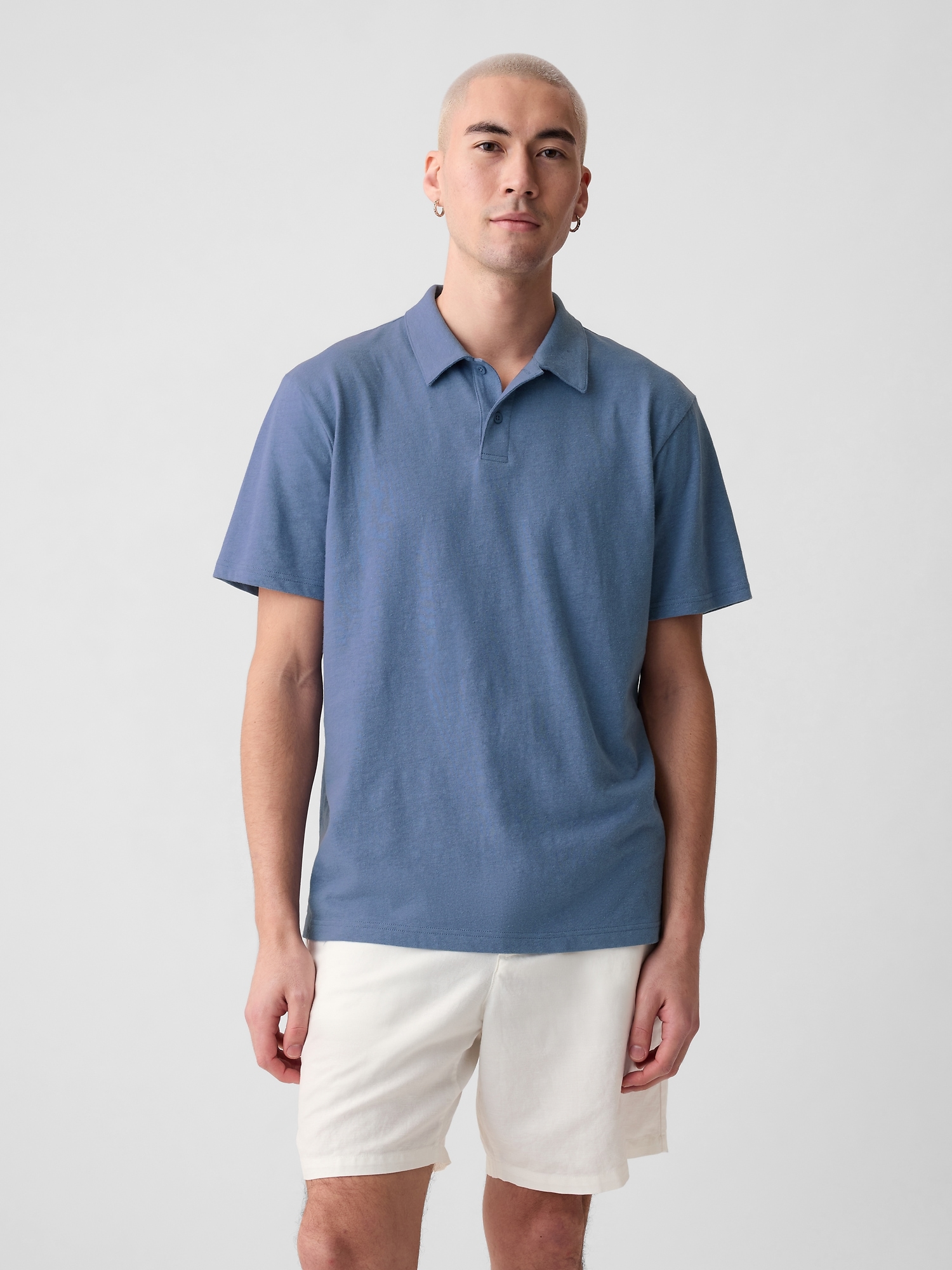Shop Gap Linen-cotton Polo Shirt Shirt In Bainbridge Blue