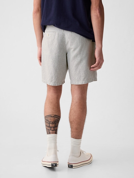2 of 8 showing, with the color grey stripe of product 8" Linen-Cotton Shorts