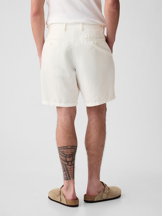2 of 8 showing, with the color new off white of product 8" Linen-Cotton Shorts