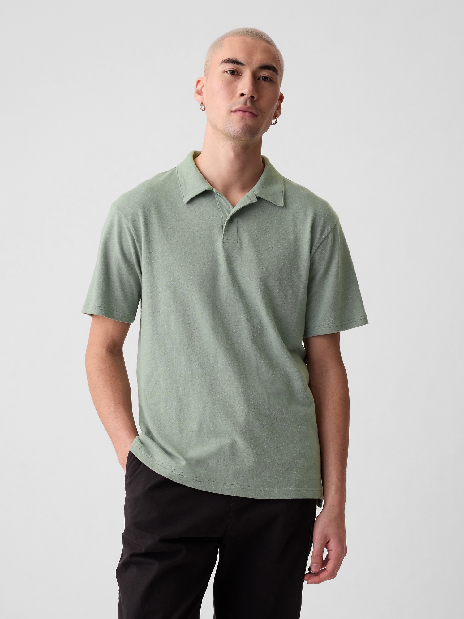 Shop Gap Linen-cotton Polo Shirt Shirt In Sage Green