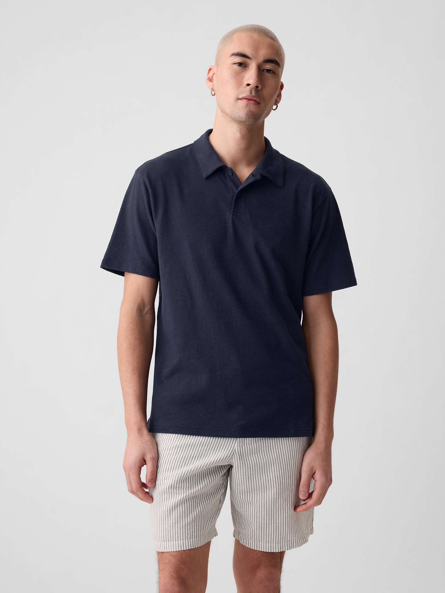Shop Gap Linen-cotton Polo Shirt Shirt In Dark Night