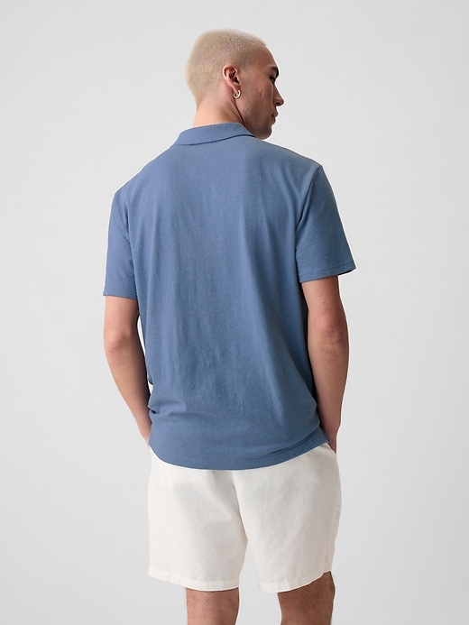 2 of 8 showing, with the color bainbridge blue of product Linen-Cotton Polo Shirt