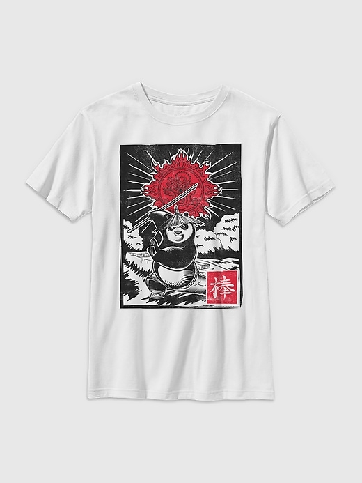 1 of 8 showing, with the color White of product Kids Kung Fu Panda Panda Woodcut Graphic Tee