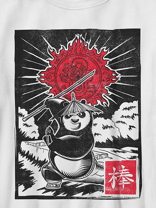 2 of 8 showing, with the color White of product Kids Kung Fu Panda Panda Woodcut Graphic Tee