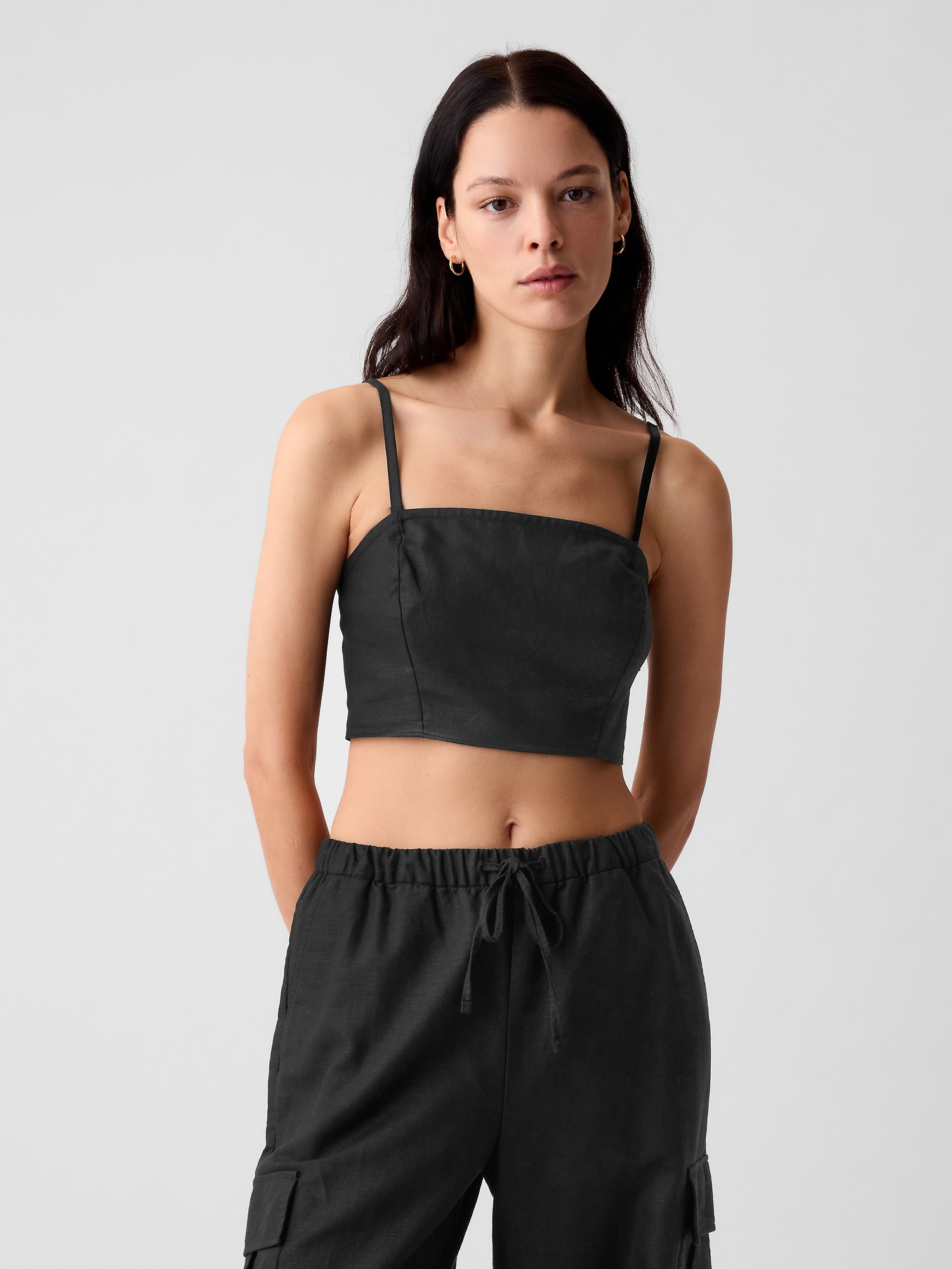 Shop Gap Linen-cotton Ultra-cropped Cami In Black