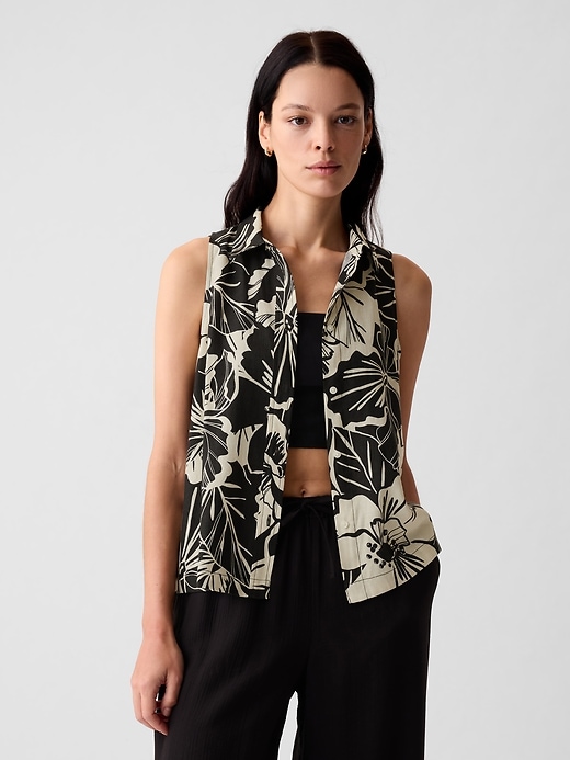 1 of 8 showing, with the color black floral of product Linen-Blend Shirt