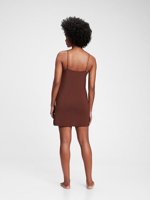 2 of 8 showing, with the color warm dark brown of product Modal Essential Pajama Slip Dress