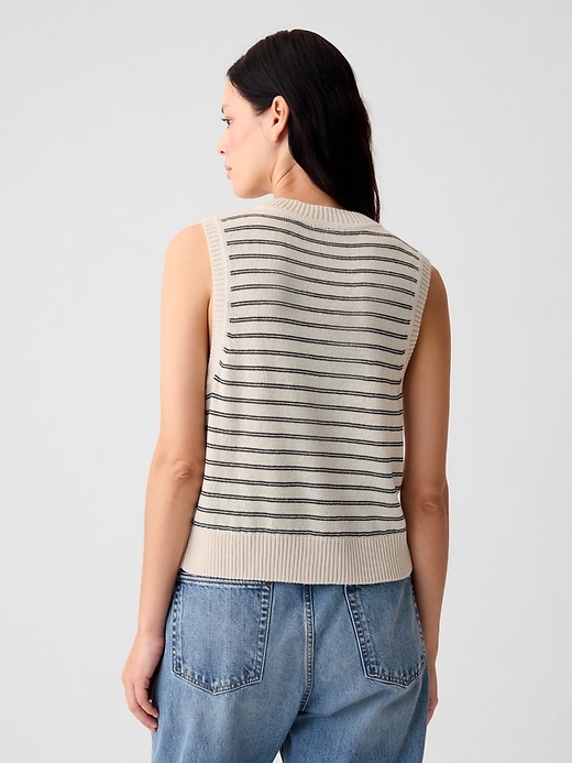 2 of 8 showing, with the color white black stripe of product Linen-Blend Sweater Vest
