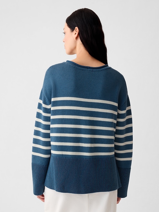 2 of 8 showing, with the color blue indigo stripe of product 24/7 Split-Hem Roll Neck Sweater