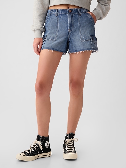 Image number 2 showing, Low Rise Y2K Cargo Denim Shorts