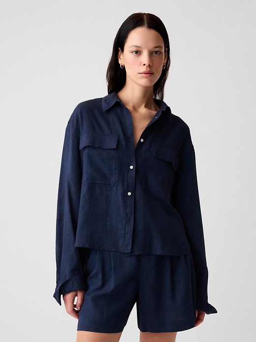 Image number 1 showing, Oversized Linen Cropped Shirt