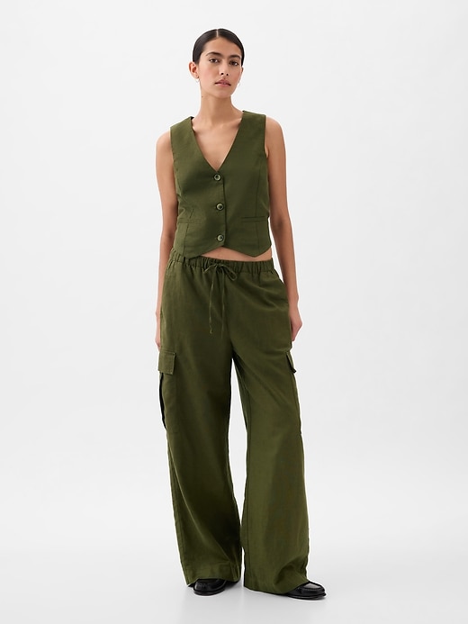 Image number 8 showing, Mid Rise Linen-Cotton Pull-On Cargo Pants