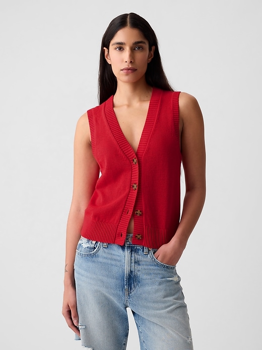 1 of 8 showing, with the color slipper red of product Linen-Blend Sweater Vest
