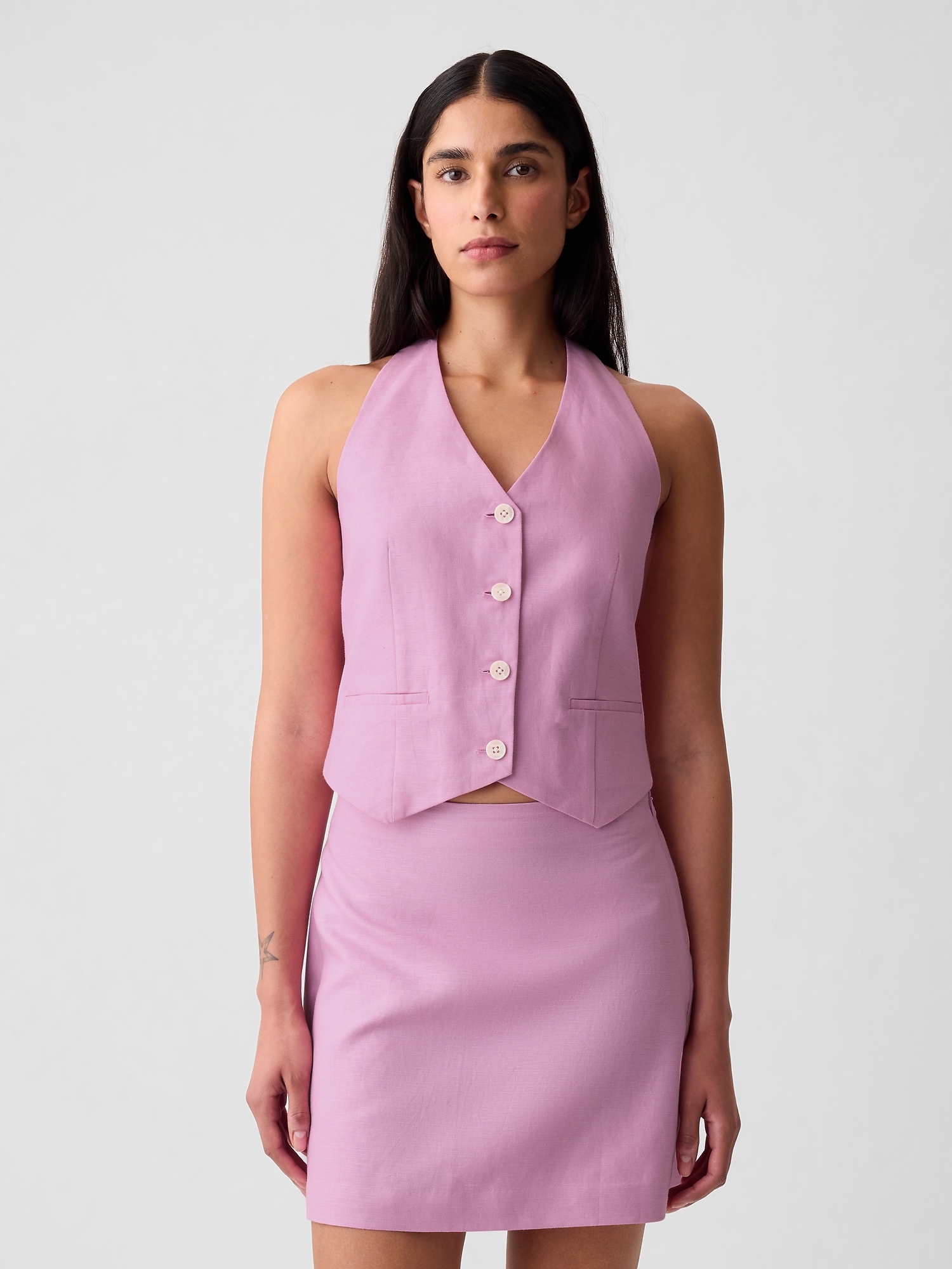 Gap Linen-cotton Halter Vest In Sugar Pink