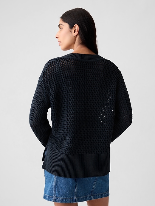 2 of 8 showing, with the color new zephyr blue of product 24/7 Split-Hem Crochet Sweater