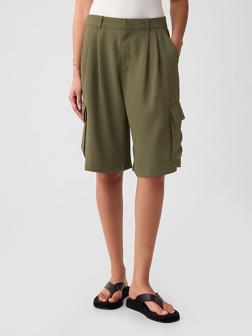 2 of 8 showing, with the color olive green of product 365 Mid Rise Cargo Bermuda Shorts