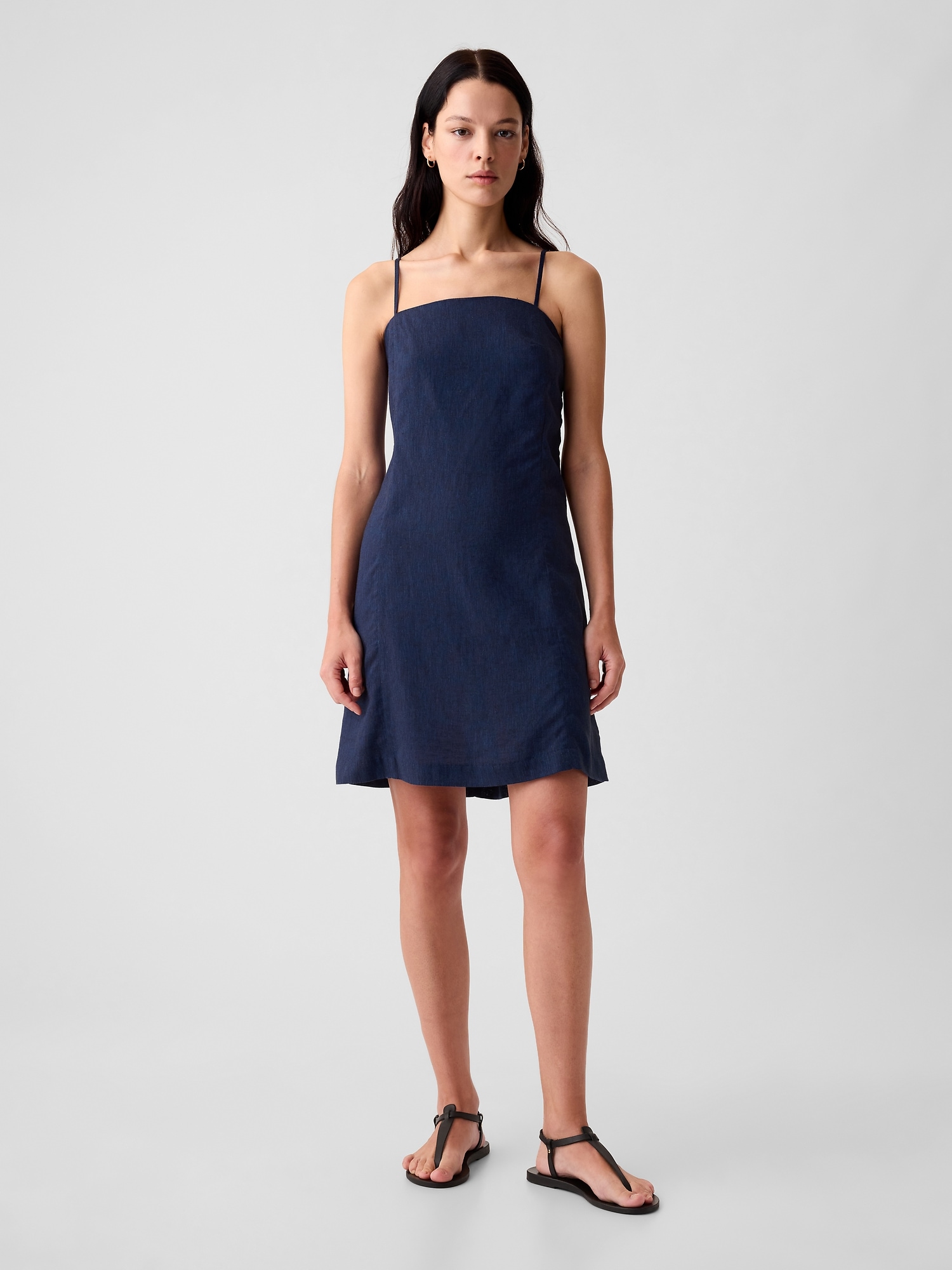 Gap Linen-blend Mini Dress In Blue Indigo