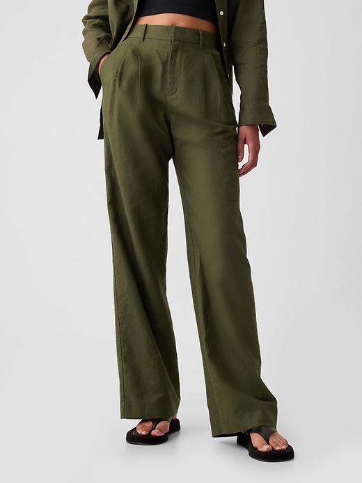 2 of 8 showing, with the color olive green of product 365 High Rise Linen-Cotton Trousers