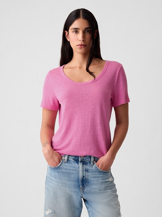 1 of 8 showing, with the color indie pink of product Linen-Blend T-Shirt