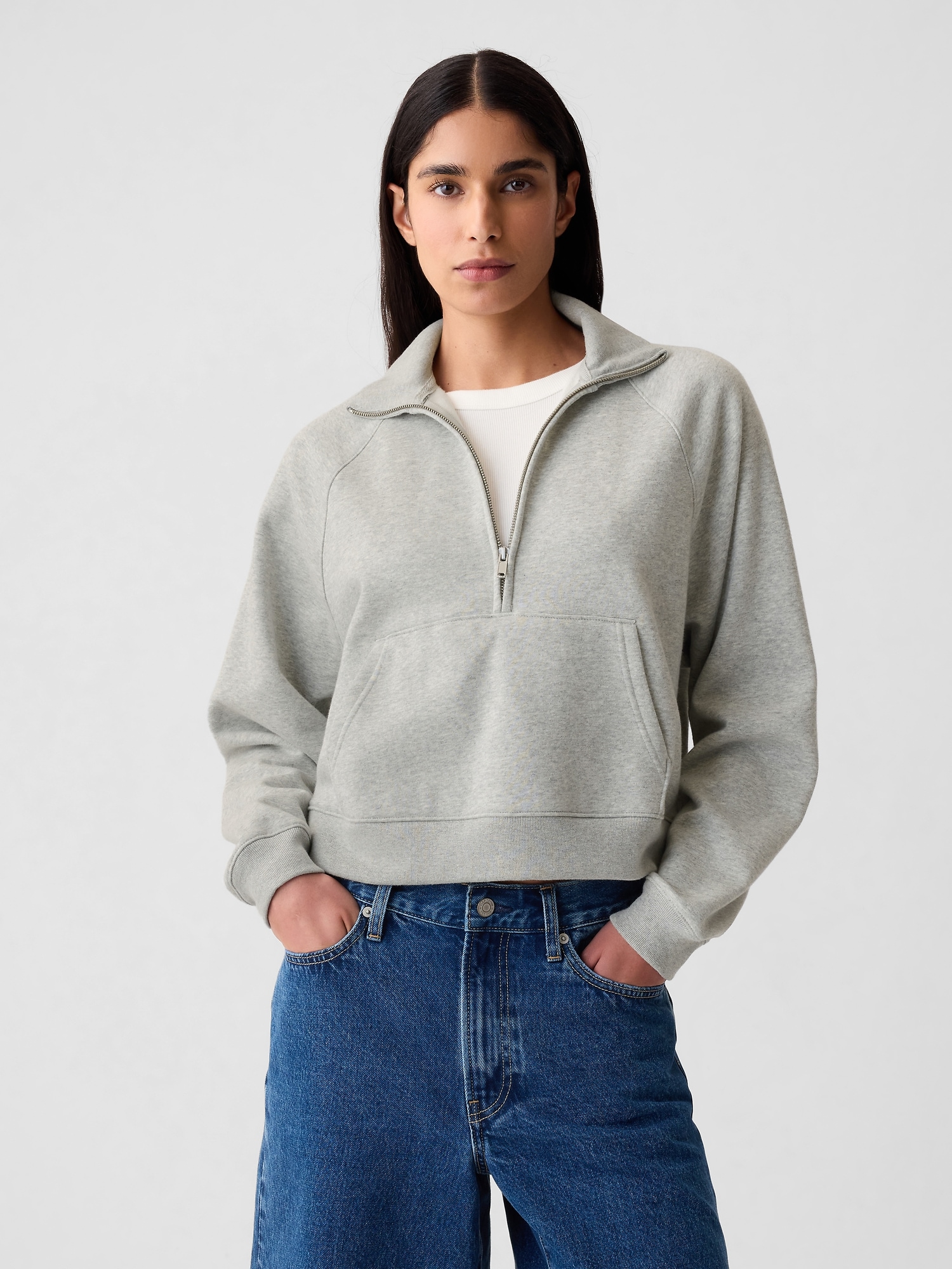 Gap Vintage Soft Cropped Half-zip Pullover In Light Grey