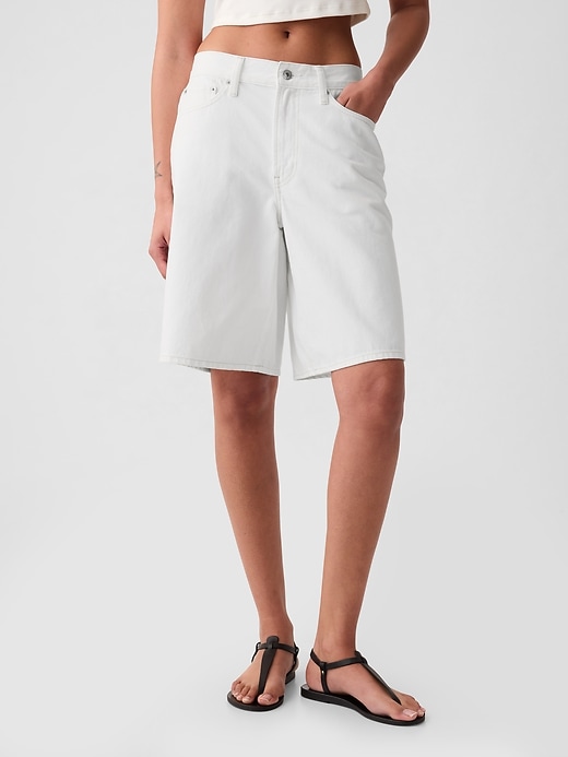 2 of 8 showing, with the color optic white of product 11.5" Mid Rise Longline Denim Shorts