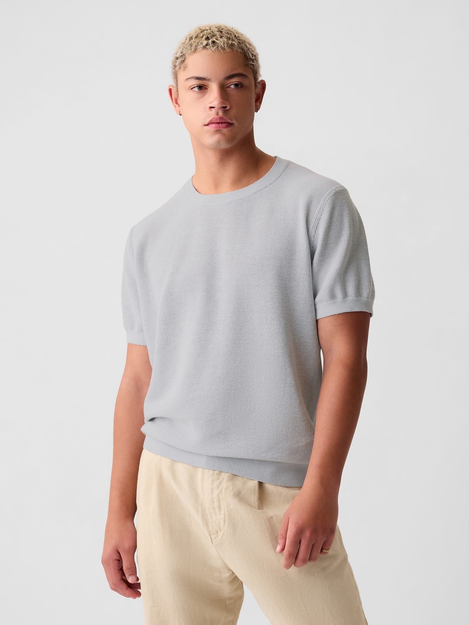 Linen-Blend Textured Sweater Shirt