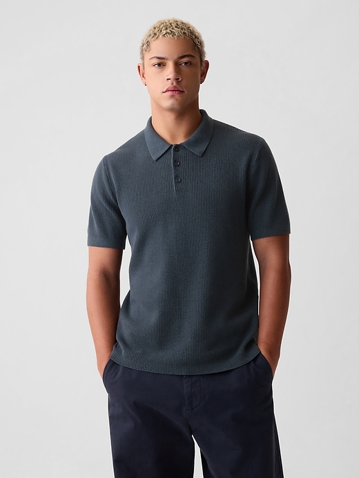 1 of 8 showing, with the color navy of product Textured Polo Shirt
