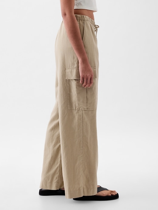 Image number 3 showing, Mid Rise Linen-Cotton Pull-On Cargo Pants