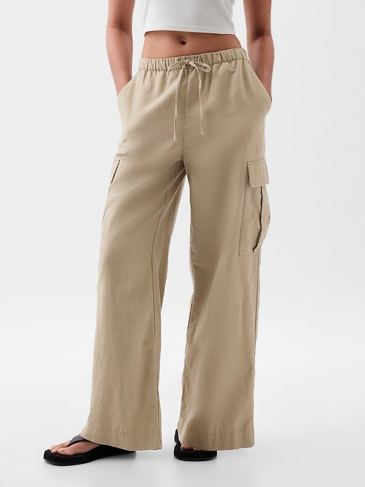 Image number 2 showing, Mid Rise Linen-Cotton Pull-On Cargo Pants