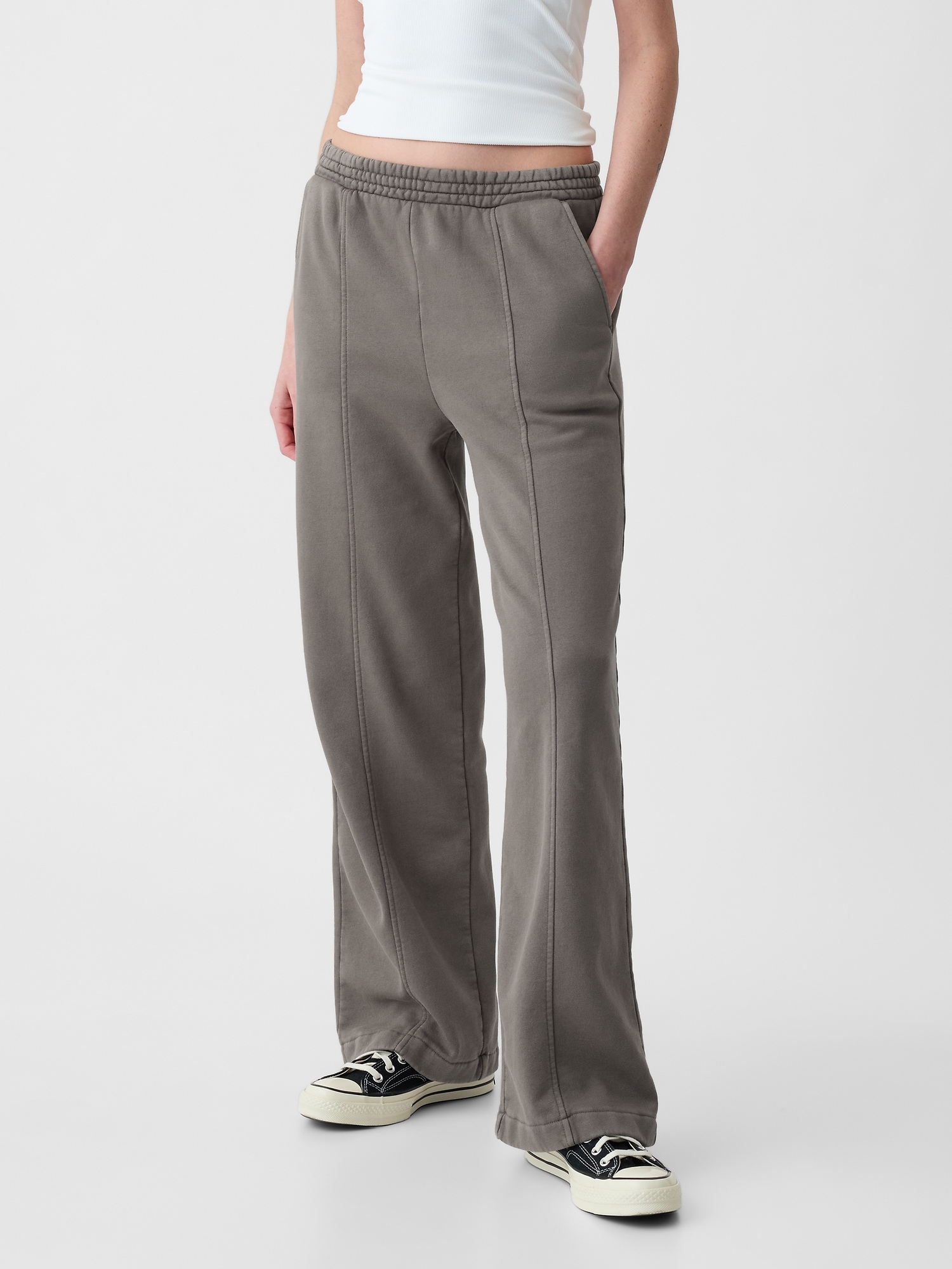 Grey Tall Thick Waistband Wide Leg Joggers