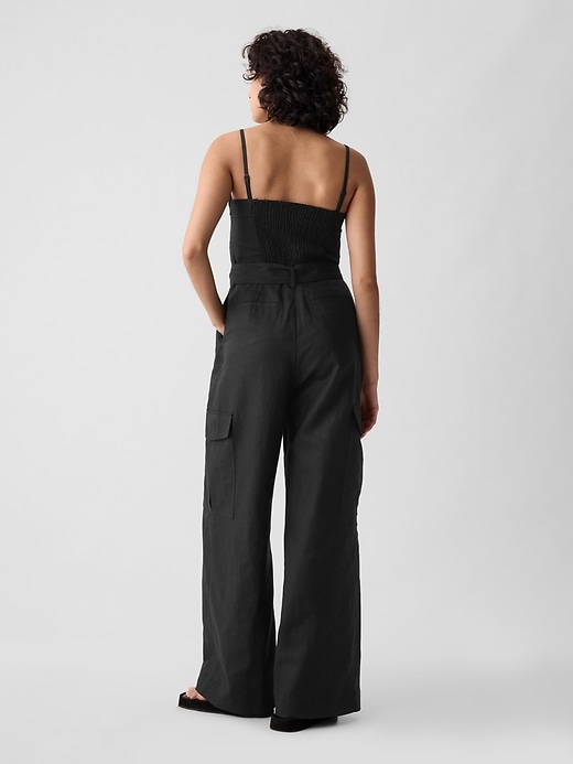 2 of 8 showing, with the color black of product Linen-Cotton Cargo Jumpsuit