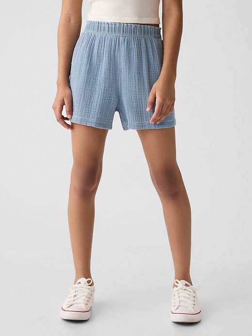 2 of 8 showing, with the color medium wash of product Kids Crinkle Gauze Pull-On Shorts