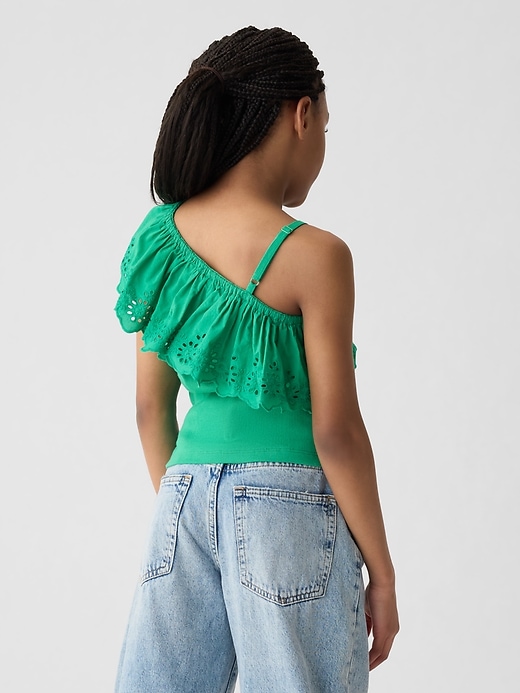 2 of 8 showing, with the color simply green of product Kids Asymmetrical Eyelet Top