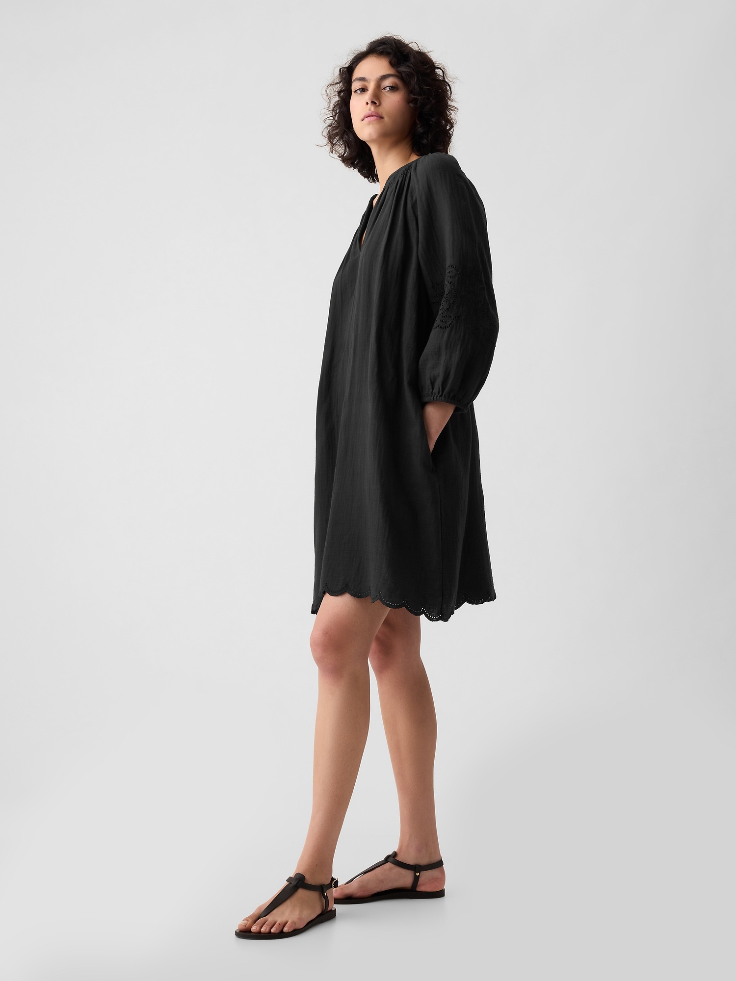 Crinkle Gauze Embroidered Mini Dress | Gap