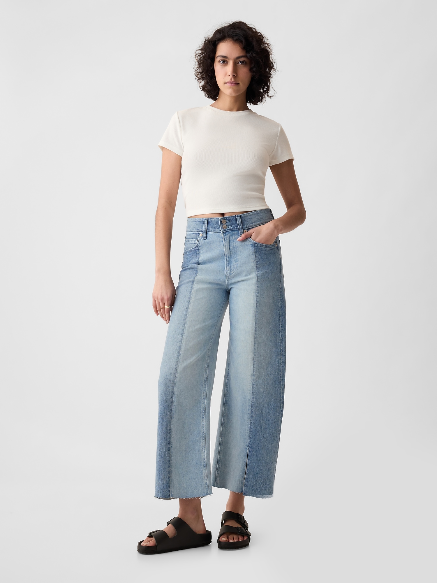 High Rise Stride Wide-Leg Ankle Jeans