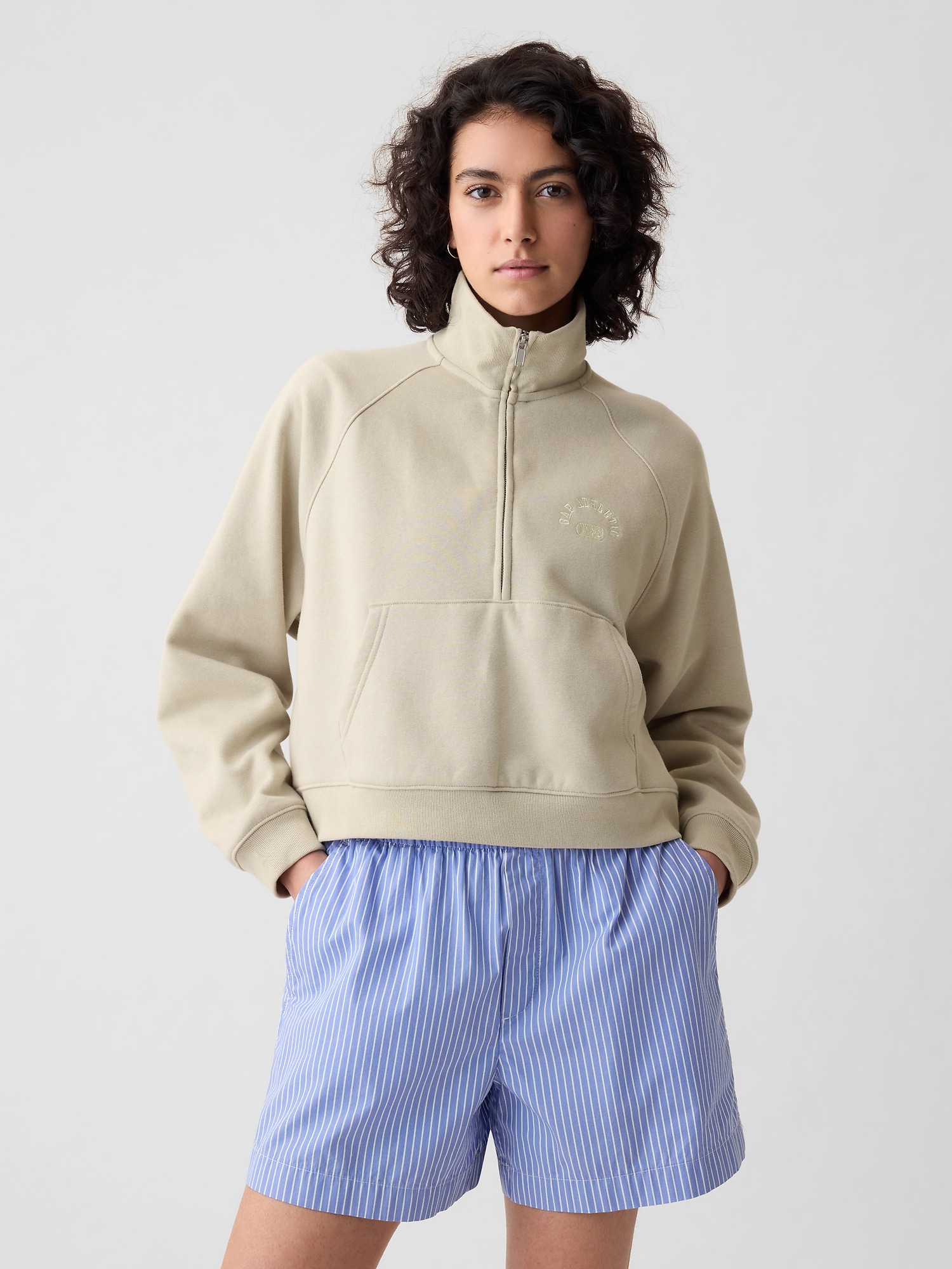 Gap Vintage Soft Cropped Half-zip Pullover In Moonstone Beige