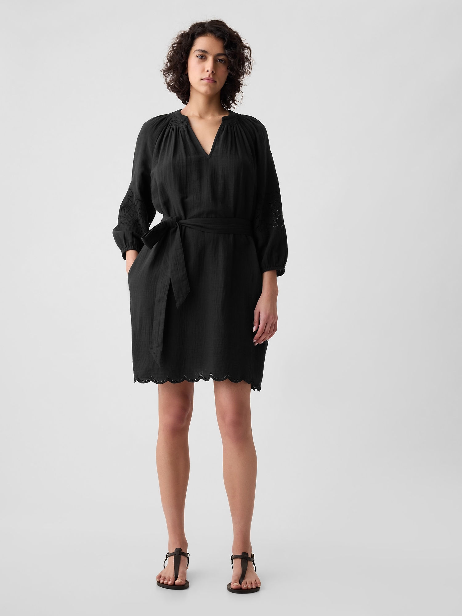 Shop Gap Crinkle Gauze Embroidered Mini Dress In Black