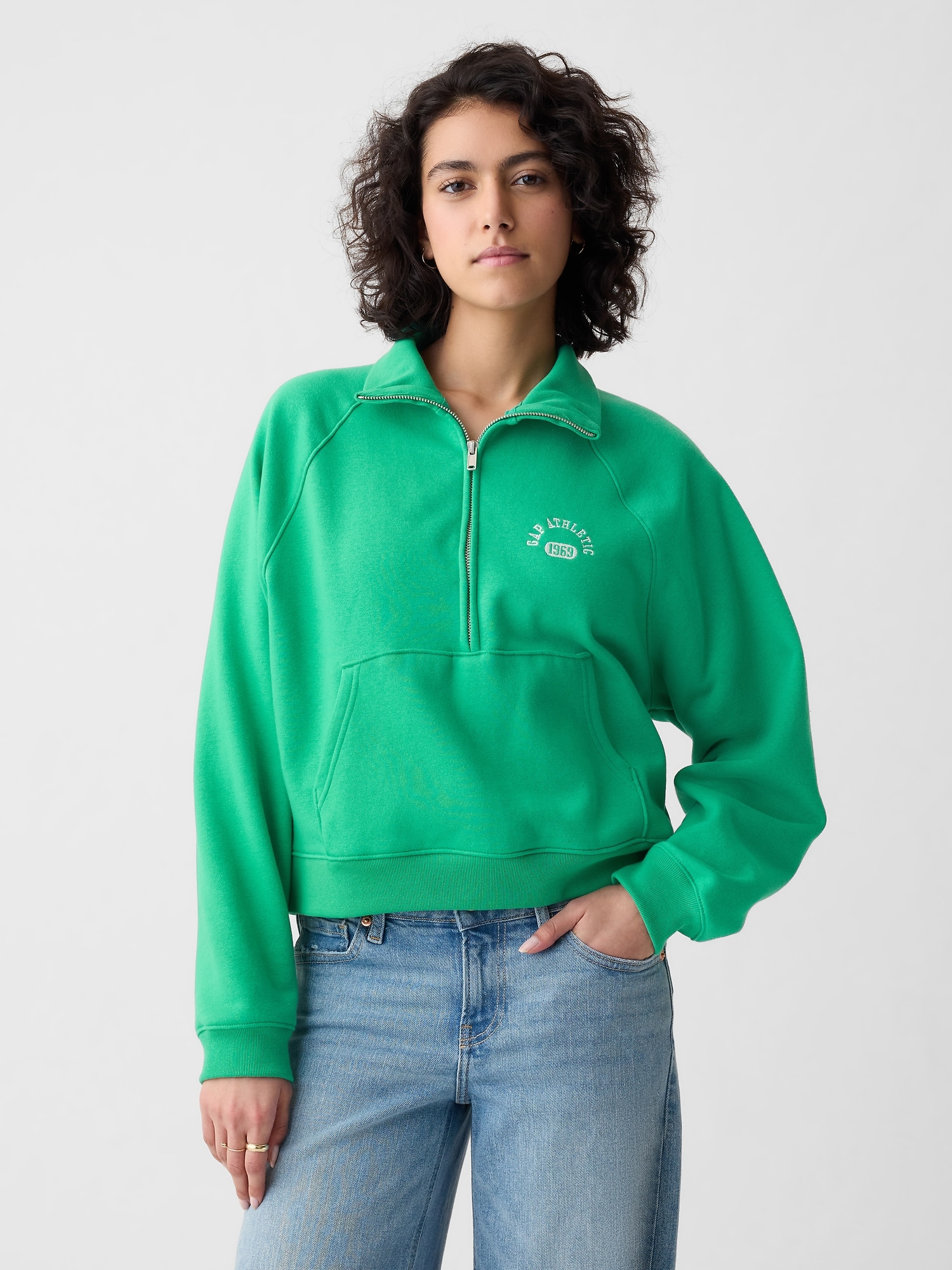 Gap Vintage Soft Cropped Half-zip Pullover In Simply Green
