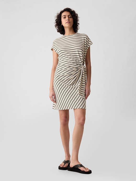 1 of 8 showing, with the color off white & black stripe of product Tie-Knot Mini T-Shirt Dress